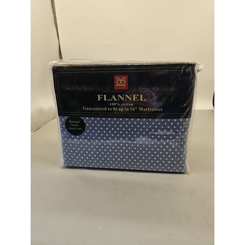 Bibb Home Twin Flannel Sheet Set Cotton 16" mattress Blue White Dots  New